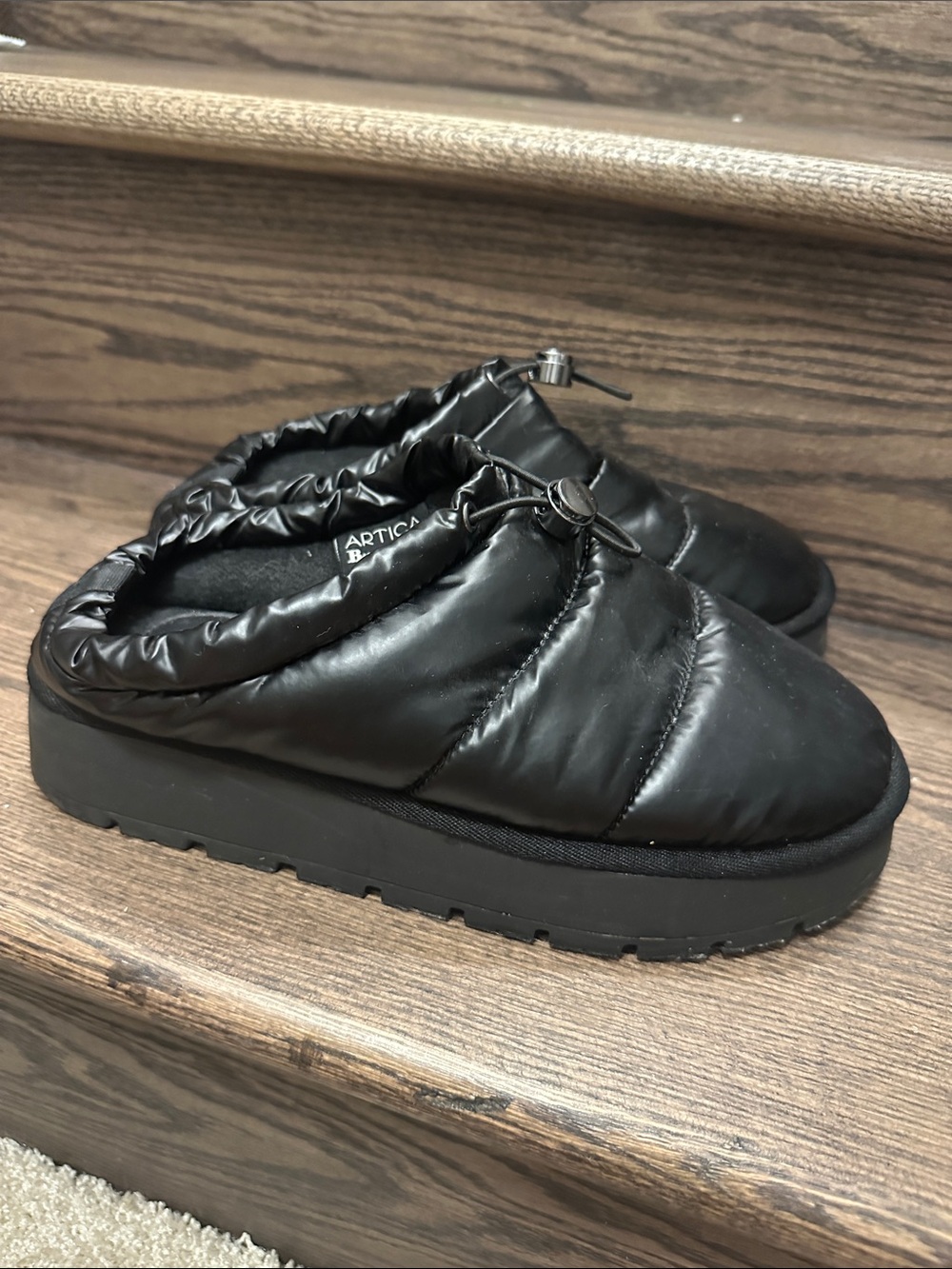 Artica Browns Shoes Black Puffer Slip-On Clog Slippers with Toggle